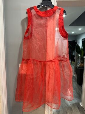 Sheer Red Sleeveless Layered Dress